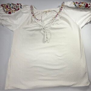 Solitaire Embroidered Peasant Blouse Boho Cottagecore Cotton Cream XL